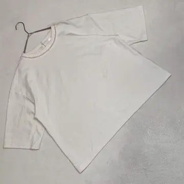 새상품급 GLACIER 티셔츠 7부 소매 펄 장식 심플 루즈핏 화이트 L