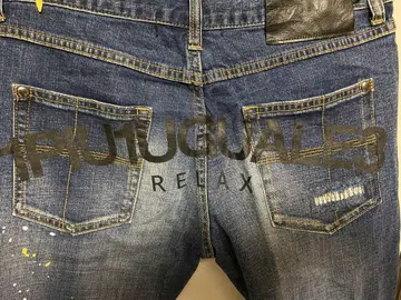 1piu1uguale3 페인트 가공 데님 팬츠/M 인디고