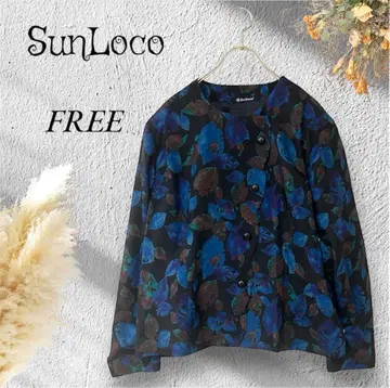 SunLoco 잎 패턴 노카라 자켓 개성적 화려한 올 패턴 스캘럽 일본제