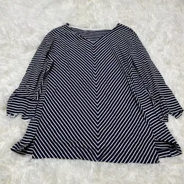 CORDIER 티셔츠 보더 V 절개 플레어 소매 내추럴