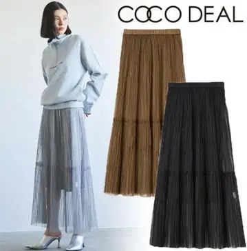 COCODEAL 코코딜 라메 튤 랜덤 플리츠 스커트 블랙