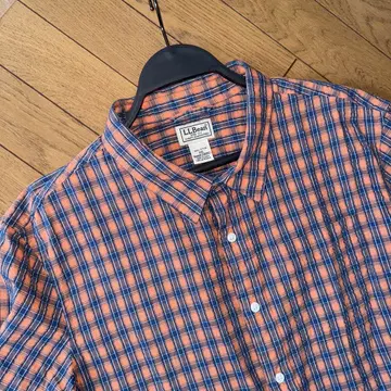 L.L.Bean 반팔 셔츠 오렌지/파랑 체크
