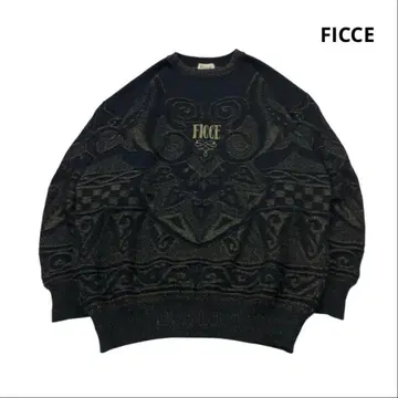 FICCE 니트 블랙 x 금색 피체 올 패턴 일본제 돈 코니시 FREE