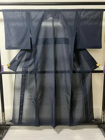 여름 기모노 문사 네이비 이로무지 기모노 나비 무늬