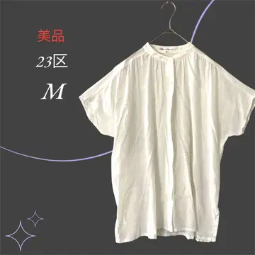 [ 컨디션 최상 ] 23구 / 큐프라&코튼 밴드 카라 시어 블라우스 반팔