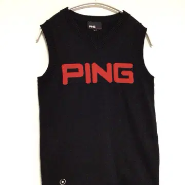 PING 빅 로고 니트 베스트 블랙 레드 S