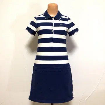 Lacoste 원포인트 보더 폴로 원피스 블루 화이트 34