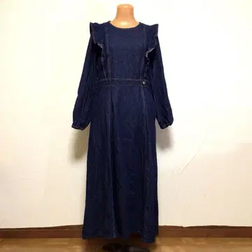 ZARA 자라 프릴 데님 플레어 롱 원피스 L 빅 실루엣
