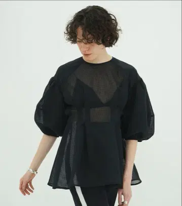 CLANE 클라네 SHEER PLAID VOLUME SLEEVE