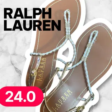 Ralph Lauren 뜨개질 샌들 24.0 폭 넓음 화이트 골드