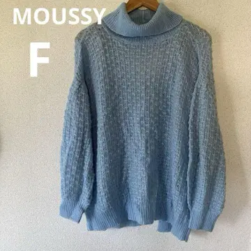 MOUSSY 라이트 블루 터틀넥 니트 F 백리본