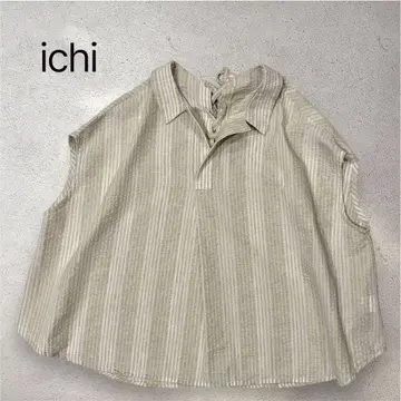 ichi 코튼 린넨 블라우스 베이지 스트라이프 일본제