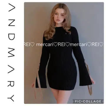 ANDMARY 앤드마리 노라 리본 원피스 니트 블랙 긴팔