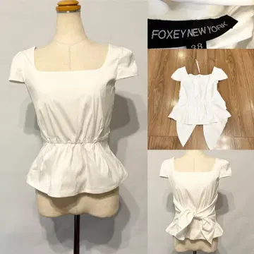 FOXEY NEW YORK 리본 페플럼 블라우스 화이트 사이즈 38