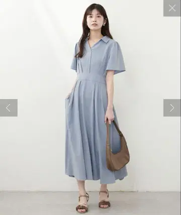 내추럴 꾸뛰르 스키퍼 카라 플레어 소매 원피스 색스 블루 L 사이즈
