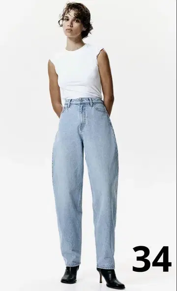 H&M 배럴 루즈핏 하이웨스트 데님 팬츠 34 새상품