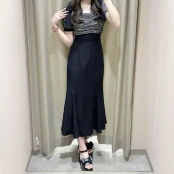 Anmille 도킹 개더 리본 원피스 블랙