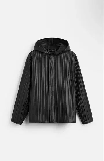 ZARA 플리츠 인조 가죽 자켓 후드 부착 스트라이프