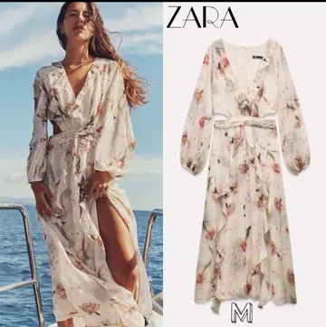 ZARA 허리 컷오프 쉬폰 꽃무늬 맥시 길이 원피스 사이즈 M
