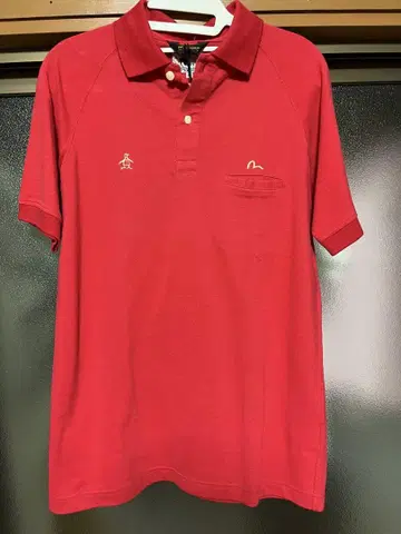 EVISU x 먼싱웨어 콜라보 피케 셔츠 빨간색 펭귄 자수 사이즈 36