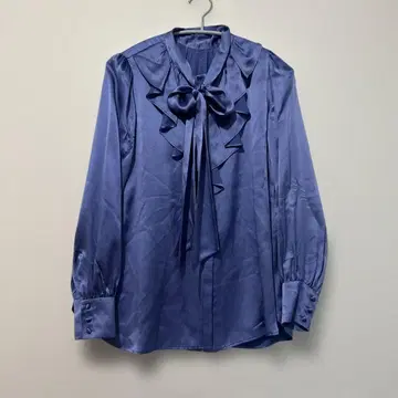 DAMAcollection 파랑 블루 실크 100% 긴팔 블라우스 보타이
