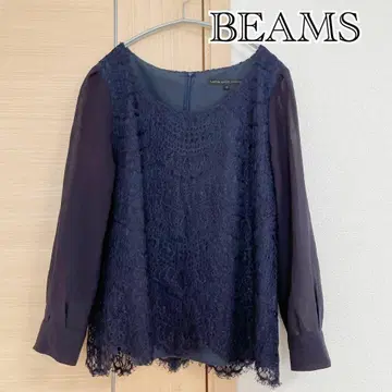 빔즈 BEAMS 풀 블라우스 긴팔 레이온 38 네이비 레이스