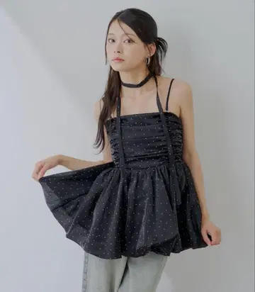미사용 새상품 택 포함 chico 치코 도트 튤 페플럼 블라우스 블랙