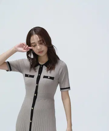 내추럴 뷰티 베이직 폴로 바이컬러 니트 원피스