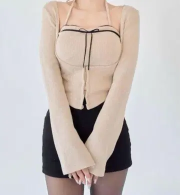 YILON 코르셋 디자인 레이어드 탑스 베이지