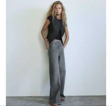 ZARA 자라 하이웨스트 크로스오버 와이드 레그 청바지 그레이 32