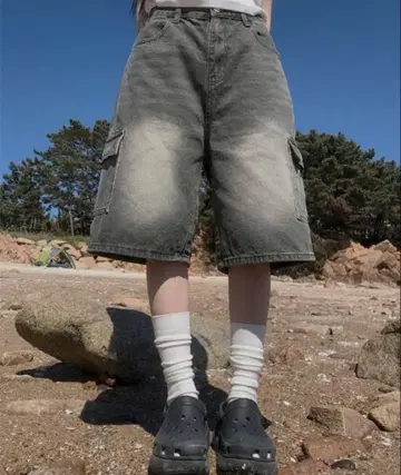 버뮤다 카고 와이드 데님 팬츠
