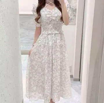 AnMILLE 플라워 크로스 플레어 OP 원피스
