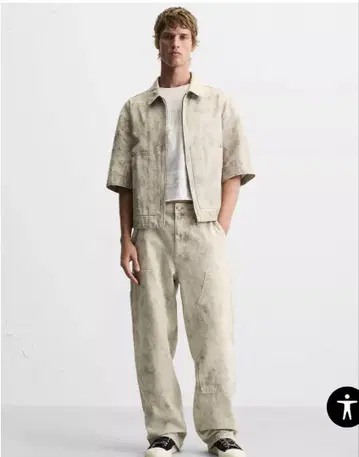 ZARA 자라 추상 프린트 카펜터 팬츠 EU42 JP32