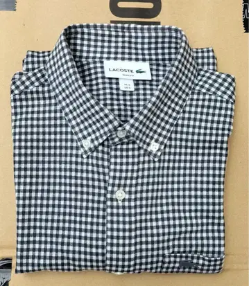 LACOSTE 슬림핏 반팔 체크 셔츠 US S