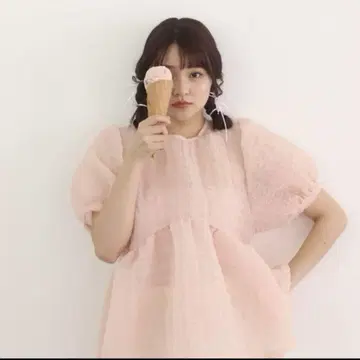 muguet ripple sheer peplum blouse Pink