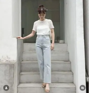 스트레이트 데님 하이웨스트 라이트 블루 Basement online