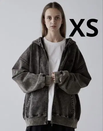 CLEL 헤비 웨이트 로고 자수 풀 집업 후드티 XS 빈티지 브라운