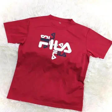 휠라 T셔츠 (L) 레드 로고 프린트 반팔 평상복 드라이 스포츠