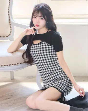 미셸 마카롱 프론트 오픈 리본 미니 원피스