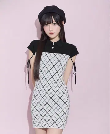 미셸 마카롱 모노그램 니트 원피스 블랙
