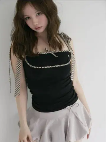 andmary Alice check ribbon tops black