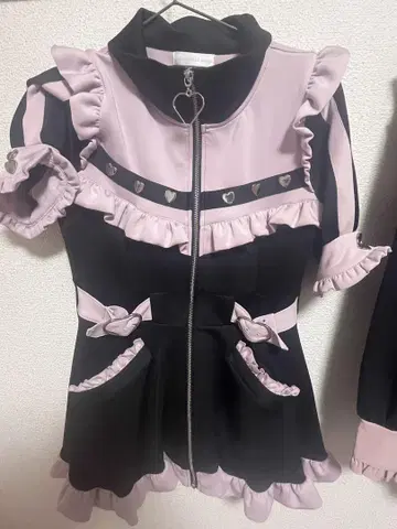 유메텐보 저지 원피스 핑크 프릴 블랙