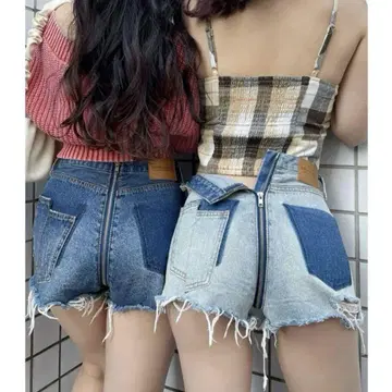 스파이럴걸 풀 집업 데님 숏팬츠
