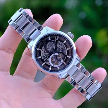 BULOVA 자동 감기 손목시계 스켈레톤 블랙