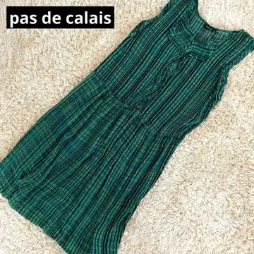 pas de calais 파드칼레 슬리브리스 원피스 체크 시스루