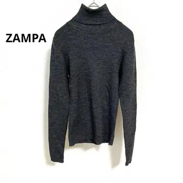 Zampa 울 100% 터틀넥 리브 니트 그레이 M 사이즈