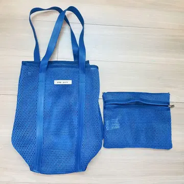 qbag nest 1 메쉬 토트백 파랑 파우치 포함 (마더백)