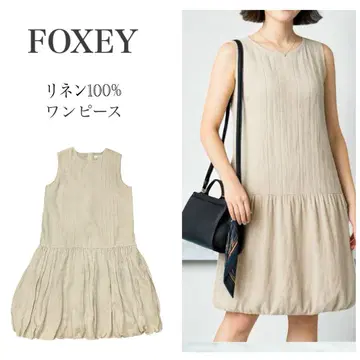 [새상품급] FOXEY (폭시) 린넨 100% 벌룬 원피스 38