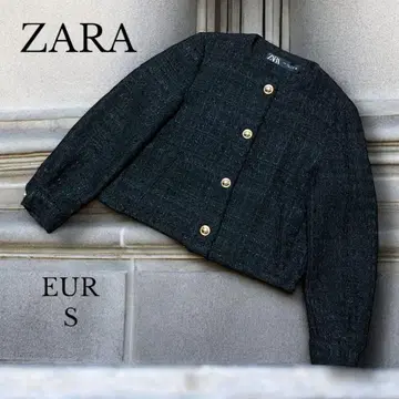 [ ZARA ] 노카라 트위드 자켓 EUR S 골드 버튼