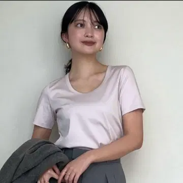 아뉴앙스 완판 실크 터치 코튼 U넥 티셔츠 핑크